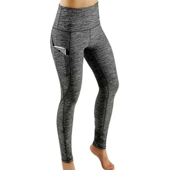 Dámské legíny Dámské kompresní legíny s vysokým pasem a kapsou Elastické sportovní legíny na jógu a cvičení Tvarující kalhoty pro ženy šedá XL