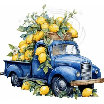 Textilní nažehlovací páska Dante Nažehlovačka Auto s citróny - 6 x 6 cm