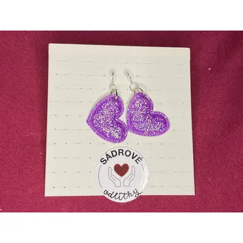 Náušnice HandMade by VeJa Naušnice - látkové třpytivé srdce (fialová)