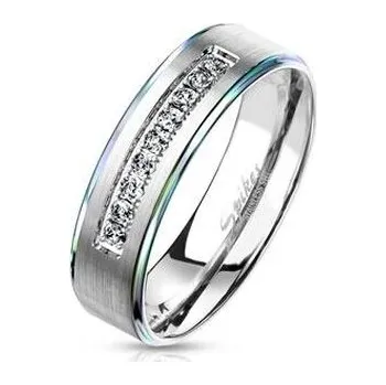 Prsten OPR0111-6-52 Ocelový prsten se zirkony, šíře 6 mm, vel. 52