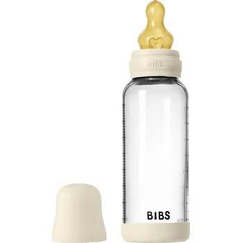 Kojenecká láhev Bibs Antikoliková skleněná láhev s kaučukovým dudlíkem 240 ml Ivory