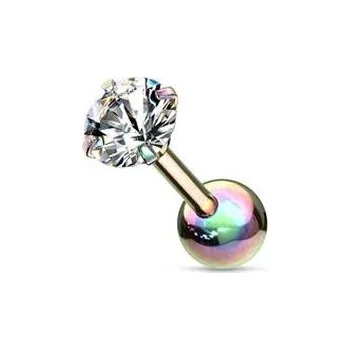 Piercing CP1047-03 Duhový cartilage piercing do ucha, čirý kámen