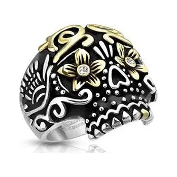 Prsten OPR0134-62 Ocelový prsten lebka s ornamenty