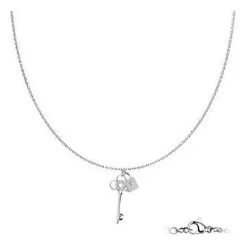 Náhrdelník OPD0256-ST Dvojitý ocelový náhrdelník s přívěšky - klíče