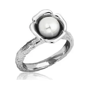 Prsten AL-0079-55 Ocelový prsten s bílou perličkou