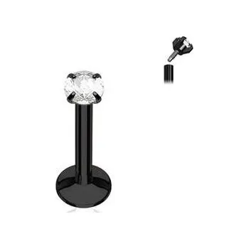 Piercing LB01081K-1206 Piercing do brady černý, čirý kamínek