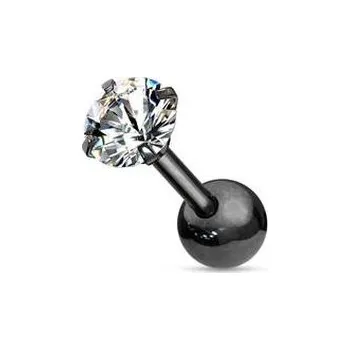 Piercing CP1046-03 Černý cartilage piercing do ucha, čirý kámen