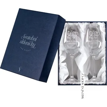 Sklenice Dárková krabička na svatební vinné sklenice, bílý satén