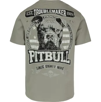Pánské tričko PitBull West Coast - pánské triko TROUBLEMAKER šedozelené 3XL
