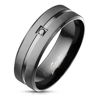 Prsten OPR1959-62 Pánský ocelový prsten s černým zirkonem, vel. 62