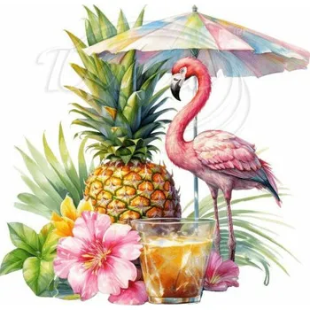 Textilní nažehlovací páska Dante Nažehlovačka Ananas a plameňák - 6 x 6 cm