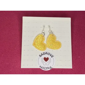 Náušnice HandMade by VeJa Naušnice - látkové třpytivé srdce (žluté)