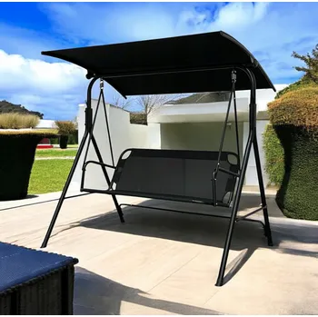 Zahradní houpačka Elegantní zahradní houpačka pro 3 osoby – černá