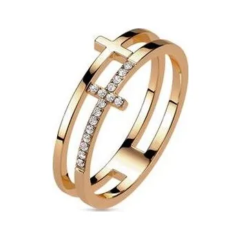 Prsten OPR1871RD-49 Dvojitý ocelový prsten s křížem