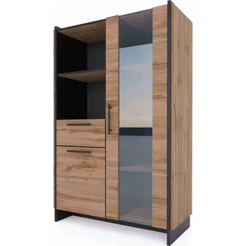 Knihovna AMINO nízká vitrína 1d1w1s dub wotan/černá