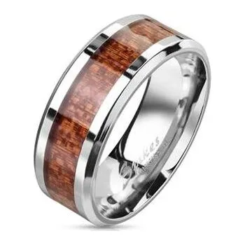 Prsten OPR1837-65 Pánský ocelový prsten dekor dřevo