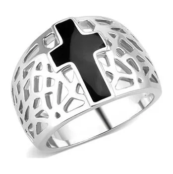 Prsten AL-0114-57 Ocelový prsten s černým řížem - kříže