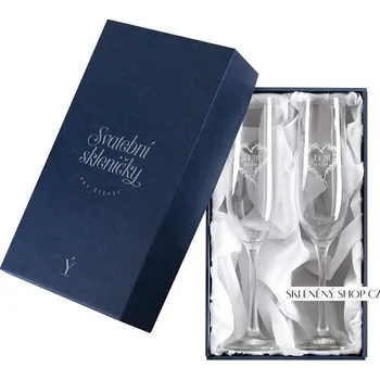 Sklenice Dárková krabička na svatební sektové sklenice, bílý satén