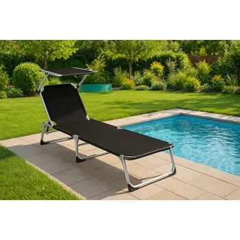 Zahradní lehátko Zahradní lehátko – skládací, stínicí stříška, černé, 187 cm