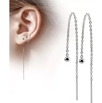 Náušnice Řetízkové náušnice z oceli 316L, visící lesklá kulička - Barva: Černá