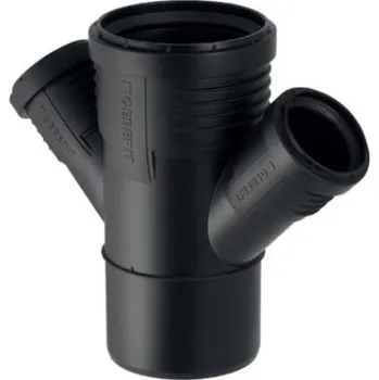 Kanalizační potrubí Geberit SILENT-PP odbočka 2x45°, DN100/50/50, s hrdly, dvojitá, odpadní, odhlučněná, PP-MD, černá matná