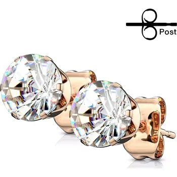 Náušnice Náušnice z oceli 316L měděné barvy - čirý kulatý zirkon v kotlíku - Průměr: 6 mm