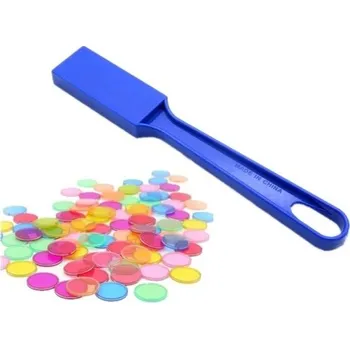 Montessori magnetická hůlka 20x2,95x7x1,26 cm a 100 ks žetonů 1,9 cm Vzdělávací hra Počítání Barvy Bingo Průhledné plastové žetony modrá