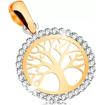 Přívěsek Zlatý 14K přívěsek - lesklý strom života v zirkonové kontuře kruhu