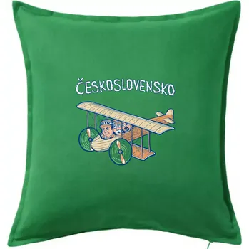 Polštář Československo letadlo (Pecka design) - Polštář 50x50 - 50x50 - Včetně výplně ( Středně zelená )