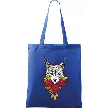 Nákupní taška Rys s červenými růžemi (Pecka design) - Taška bavlněná - 42 x 38 cm ( Královská modrá )