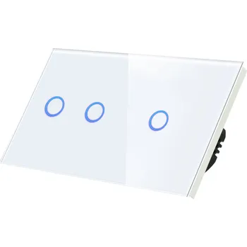 vypínač DOTYKOVÝ SPÍNAČ SVĚTLA DVOJITÝ BÍLÝ SKLENĚNÝ S N 2G1G PRO DVĚ KRABICE