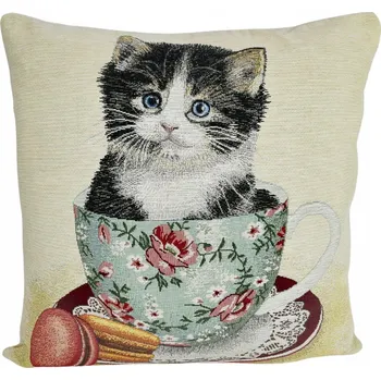 Povlak na polštářek Gobelínový povlak na polštář 42x42 Kočka v šálku Dekorativní Italský