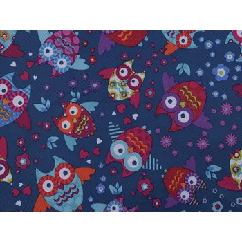Kočárkovina 600D sovy s PVC úpravou, barva modrá tmavá