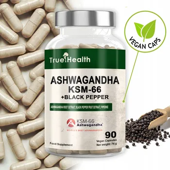ASHWAGANDHA KSM-66 90 kapslí VEGE Indický ženšen 5% Piperin TRUE HEALTH