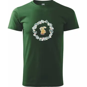 Pánské tričko Vánoční věnec se sobem - Triko extra velké (5-8XL) - 8XL ( Lahvově zelená )