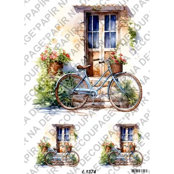 Umělecký papír Rýžový a soft papír na decoupage - Kolo na zápraží - KB01374 Materiál: Soft, Rozměr: A4