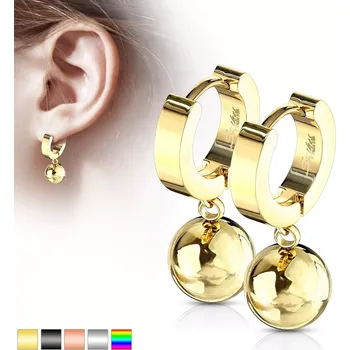 Náušnice Kloubové náušnice z chirurgické oceli 316L - kroužek s visící kuličkou - Barva: Černá