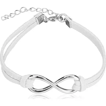 Náramek Ocelový náramek s koženkou - lesklý symbol "INFINITY" - Barva: Bílá