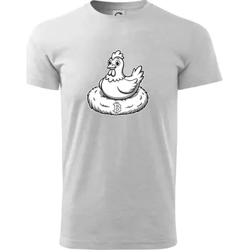 Kuře sedící na bitcoinovém hnízdě - Triko extra velké (5-8XL) - 8XL ( Světlešedý Melír )