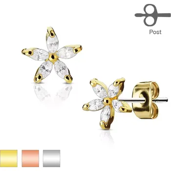 Náušnice Náušnice z chirurgické oceli, čirý zirkonový kvítek, puzetky - Barva: Měděná