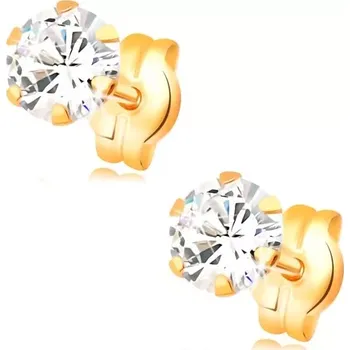 Náušnice Náušnice ve žlutém 14K zlatě - kulatý zirkon čiré barvy, puzetky, 5 mm
