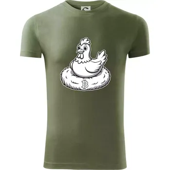 Pánské tričko Kuře sedící na bitcoinovém hnízdě - Viper FIT - Pánské zůžené tričko - L ( Khaki )