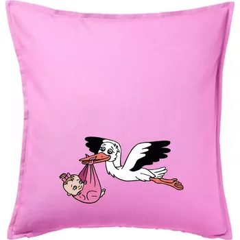 Polštář Čáp a miminko - holka (Hana-creative) - Polštář 50x50 - 50x50 - Pouze potah ( Růžová )