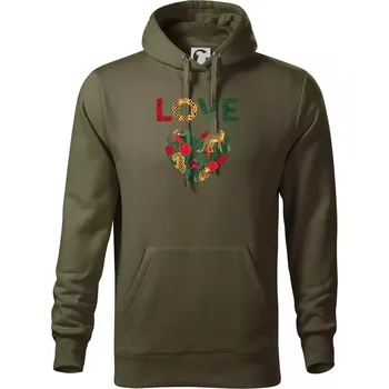 Pánská mikina Love srdce divočina (Pecka design) - Mikina pánská Cape s kapucí - 5XL ( Military )
