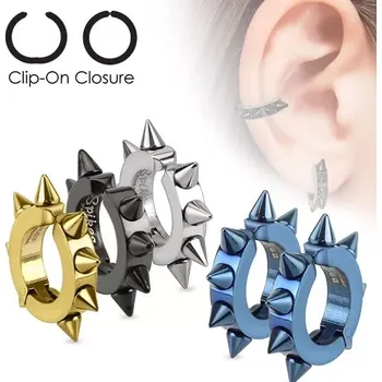 Náušnice Lesklé ocelové náušnice, úplné barevné kruhy s ostny - Barva: Zlatá