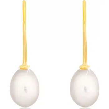 Náušnice Náušnice ve žlutém 14K zlatě - bílá oválná perla na háčku