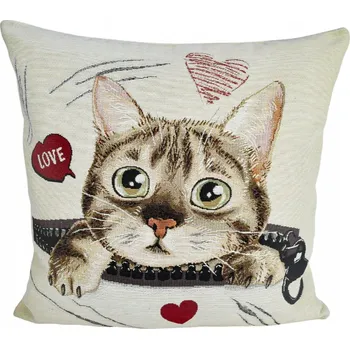 Povlak na dekorativní polštářek Gobelínový povlak na polštář 42x42 Kočka v zipu Dekorativní Italský