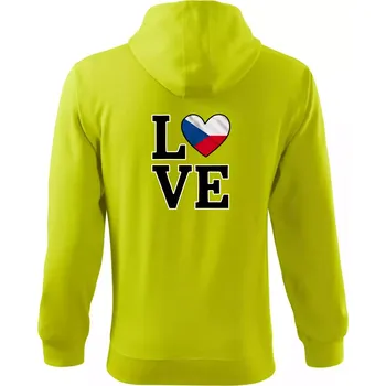 Pánská mikina Love Česká vlajka - Mikina s kapucí na zip trendy zipper - S ( Limetková )