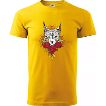Rys s červenými růžemi (Pecka design) - Triko extra velké (5-8XL) - 8XL ( Žlutá )