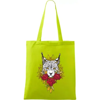 Rys s červenými růžemi (Pecka design) - Taška bavlněná - 42 x 38 cm ( Limetková )